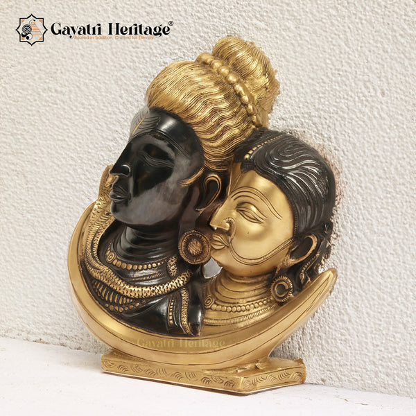 Brass Shiva Parvati On Crescent Moon – Sacred Celestial Sculpture | Gayatri Heritage