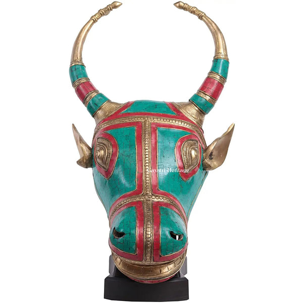 Brass Wall Decor Cow Head In Stone Work – Sacred Craftsmanship | Gayatri Heritage