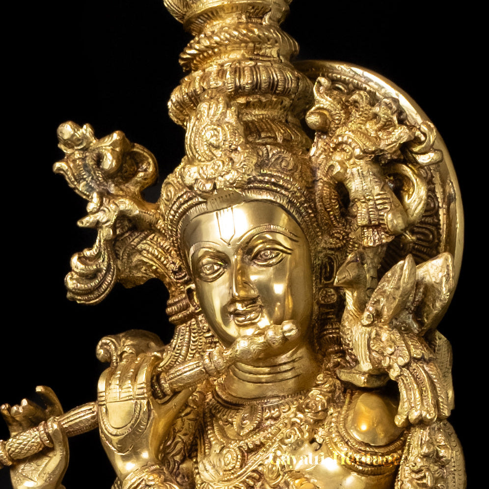 Exquisite Brass Krishna Murlidhar Statue – Divine Music and Spiritual Elegance | Gayatri Heritage