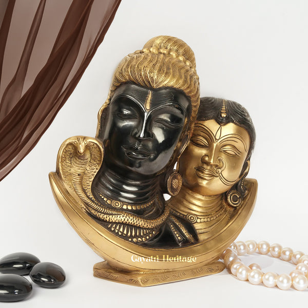 Brass Shiva Parvati On Crescent Moon – Sacred Celestial Sculpture | Gayatri Heritage