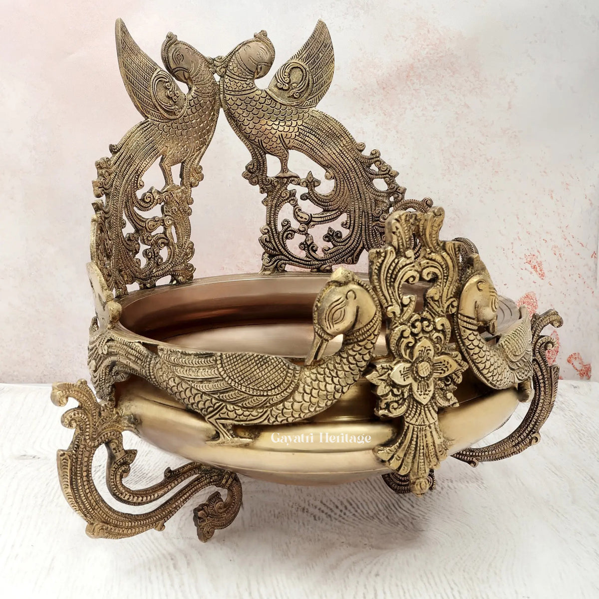 Brass Double Side Peacock Urli – Traditional Decor | Gayatri Heritage