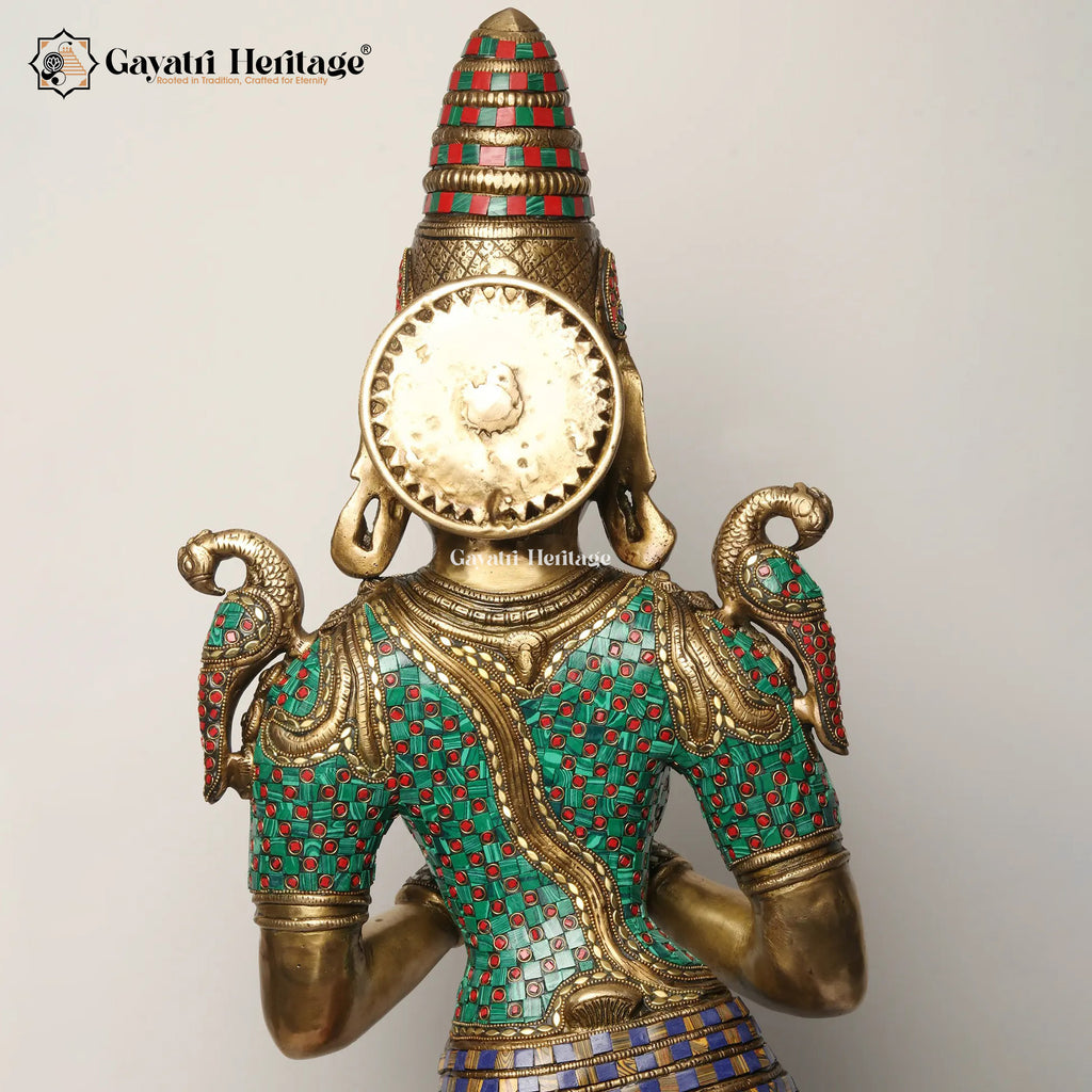 Brass Welcome Lady Statue with Stone Work – Divine Greeting Décor | Gayatri Heritage
