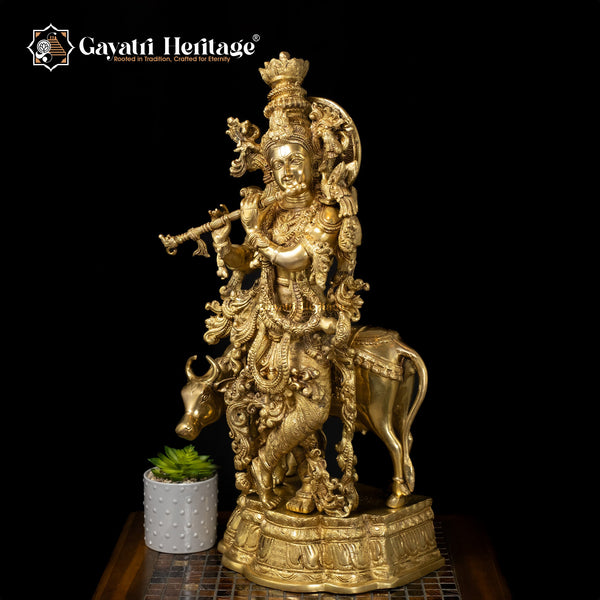 Exquisite Brass Krishna Murlidhar Statue – Divine Music and Spiritual Elegance | Gayatri Heritage