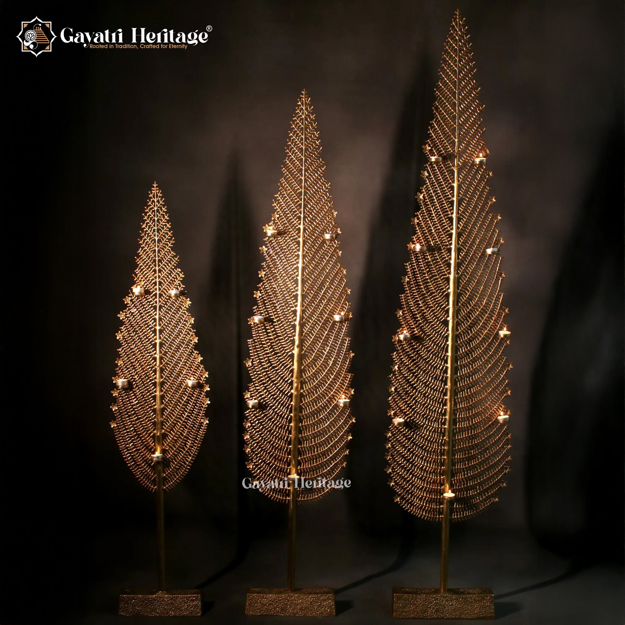 Brass Christmas Tree with Candle Holders – Festive Home Decor