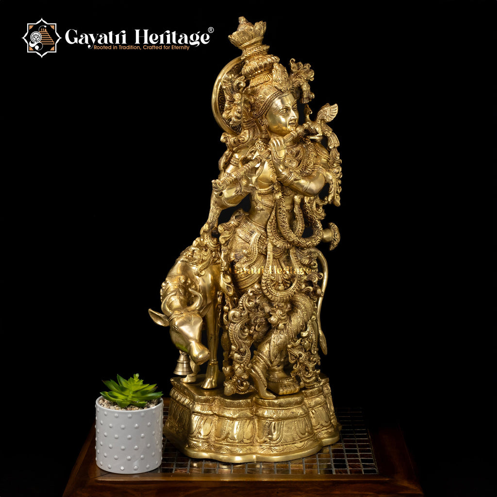 Exquisite Brass Krishna Murlidhar Statue – Divine Music and Spiritual Elegance | Gayatri Heritage