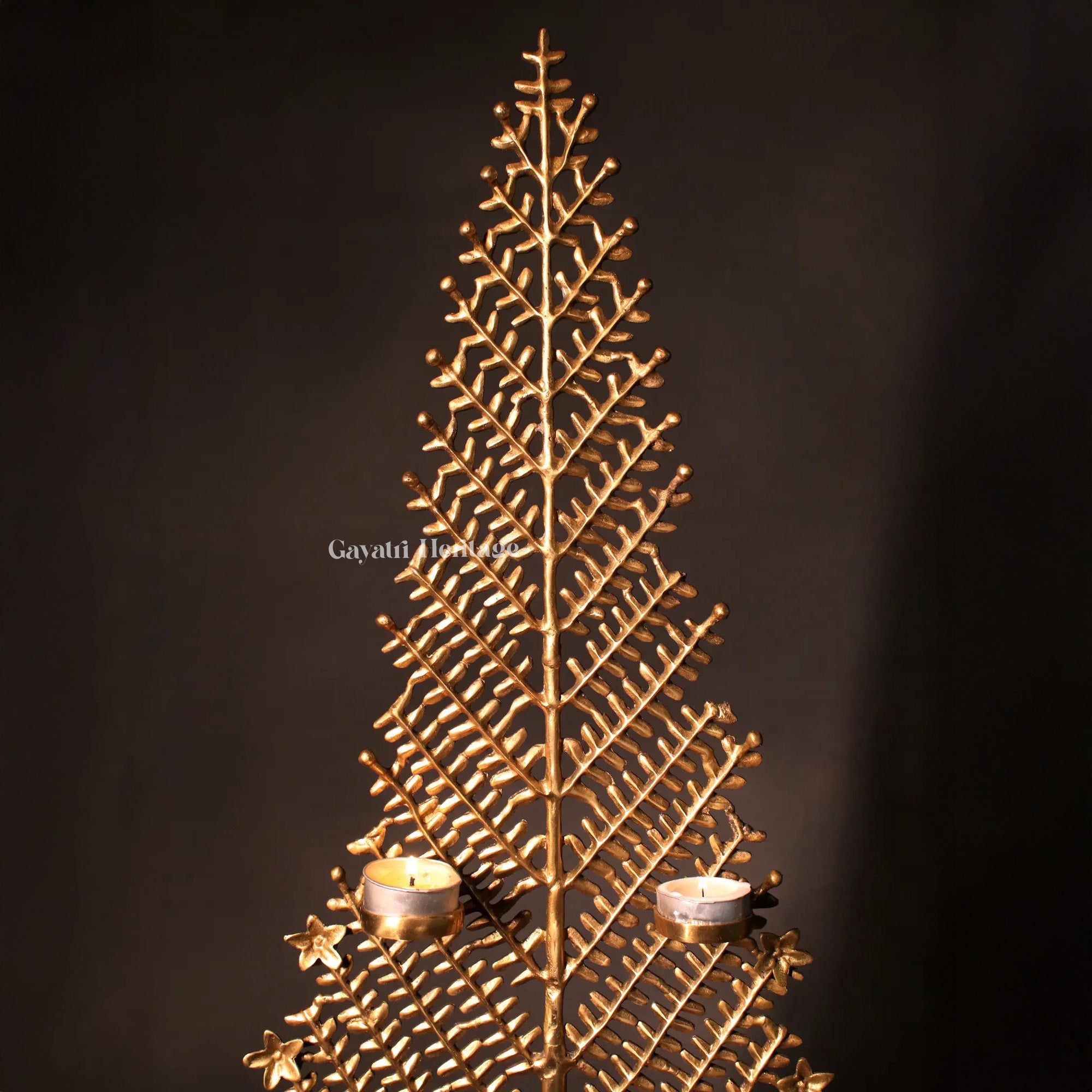 Brass Christmas Tree with Candle Holders – Festive Home Decor