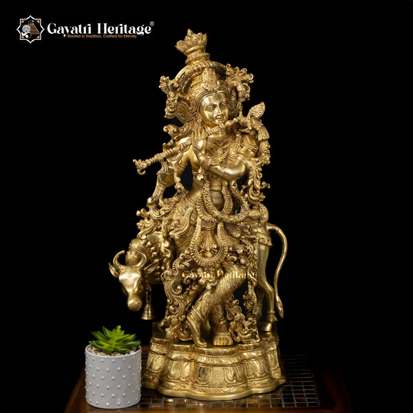 Exquisite Brass Krishna Murlidhar Statue – Divine Music and Spiritual Elegance | Gayatri Heritage