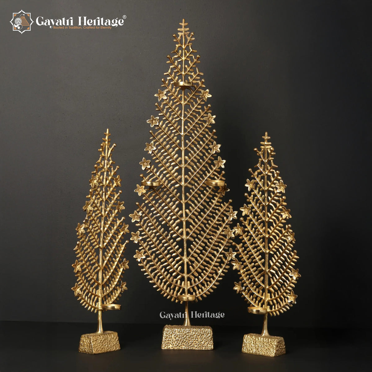 Brass Christmas Tree with Candle Holders – Elegant Festive Decor | Gayatri Heritage