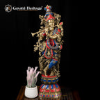 Brass Murlidhar Playing Flute – Stone Work Artistic Décor | Gayatri Heritage