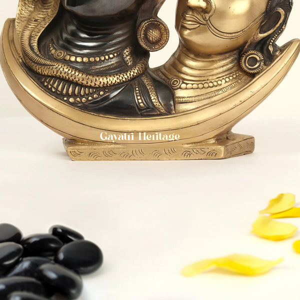 Brass Shiva Parvati On Crescent Moon – Sacred Celestial Sculpture | Gayatri Heritage