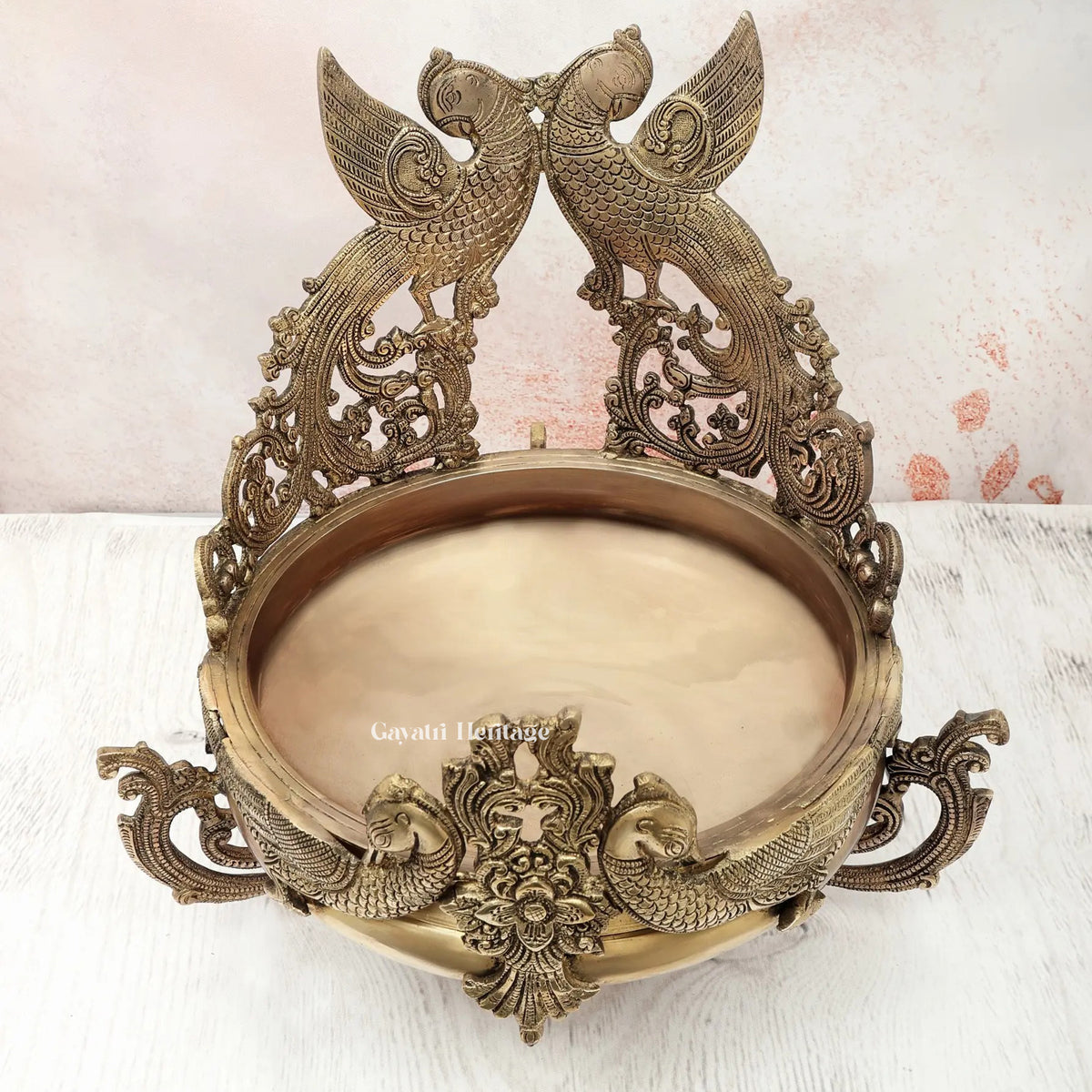 Brass Double Side Peacock Urli – Traditional Decor | Gayatri Heritage