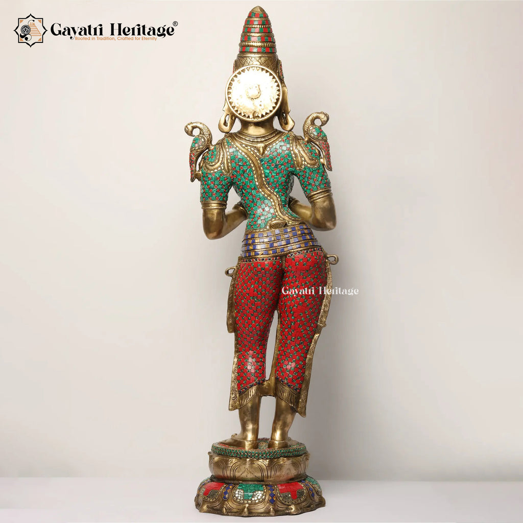 Brass Welcome Lady Statue with Stone Work – Divine Greeting Décor | Gayatri Heritage