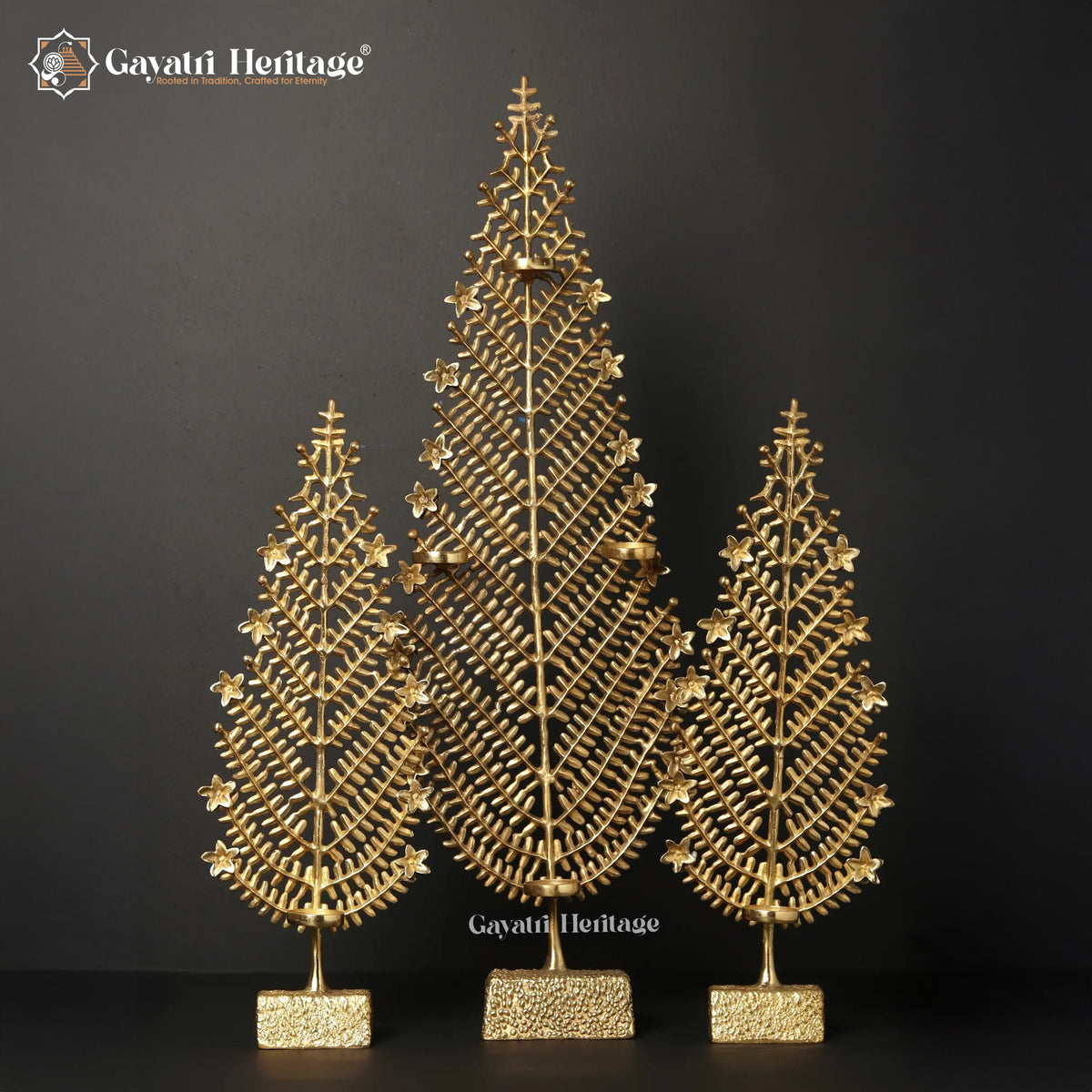 Brass Christmas Tree with Candle Holders – Elegant Festive Decor | Gayatri Heritage
