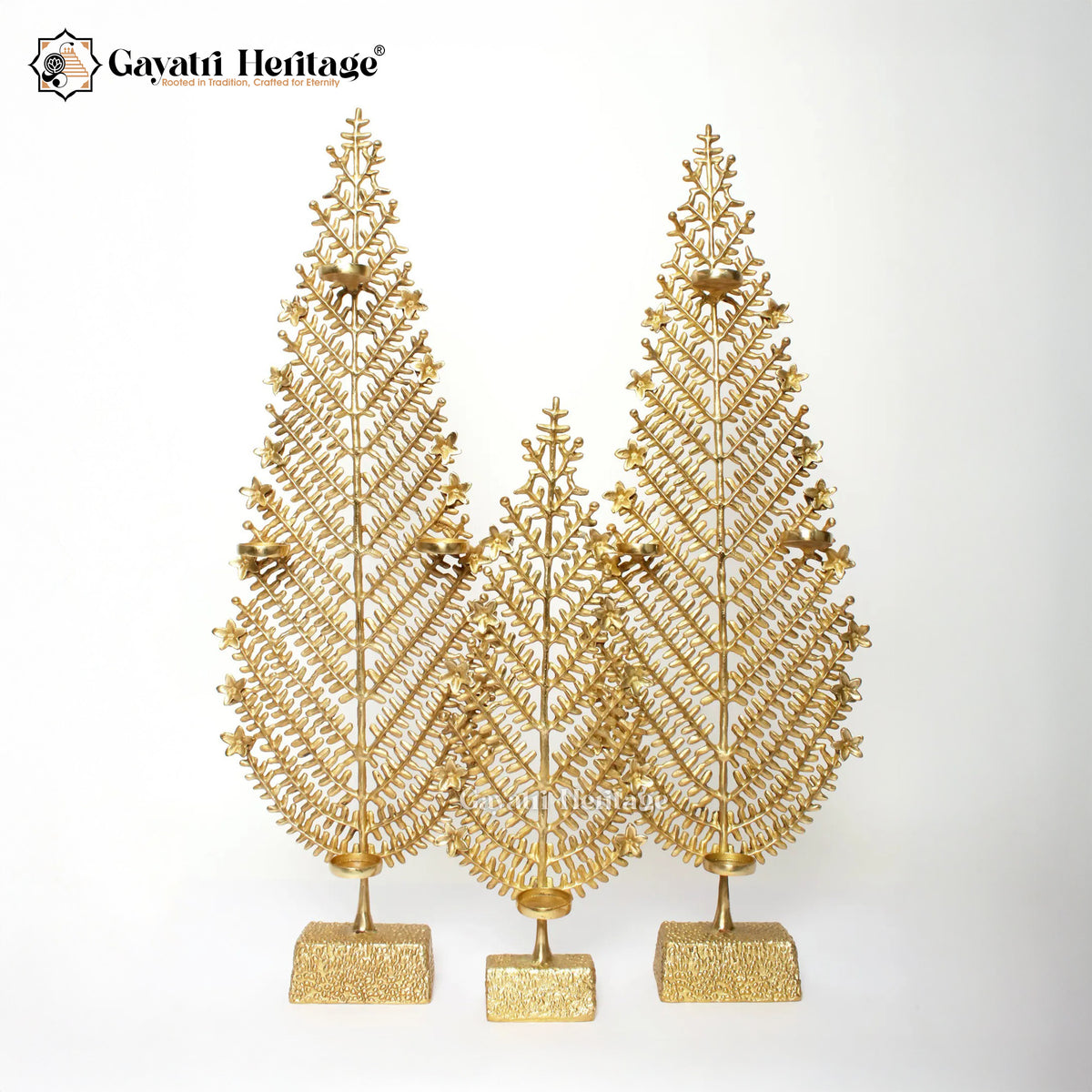 Brass Christmas Tree with Candle Holders – Elegant Festive Decor | Gayatri Heritage