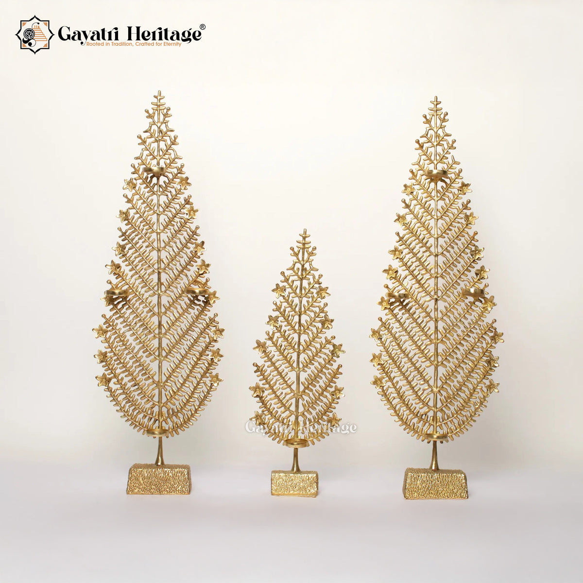 Brass Christmas Tree with Candle Holders – Elegant Festive Decor | Gayatri Heritage