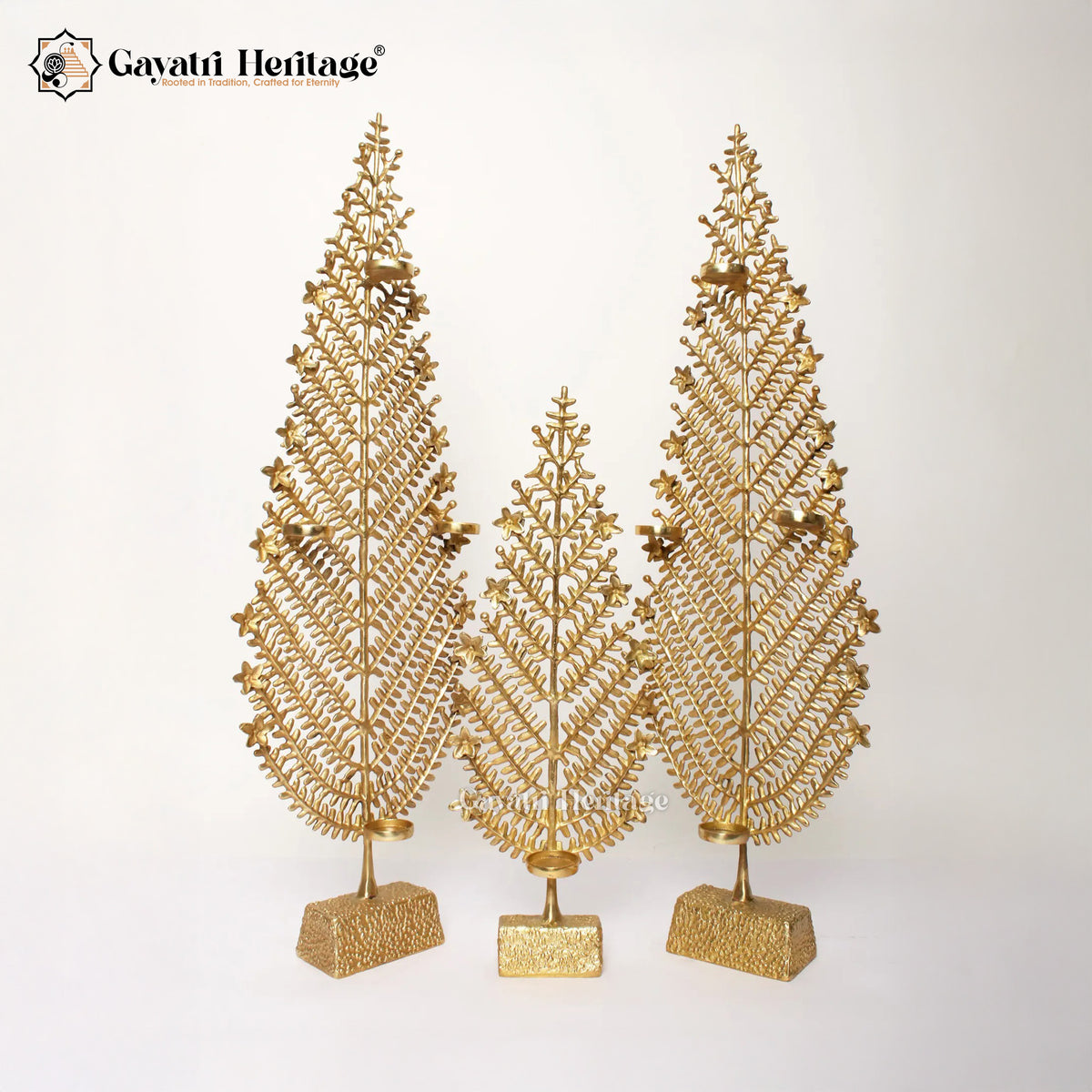Brass Christmas Tree with Candle Holders – Elegant Festive Decor | Gayatri Heritage