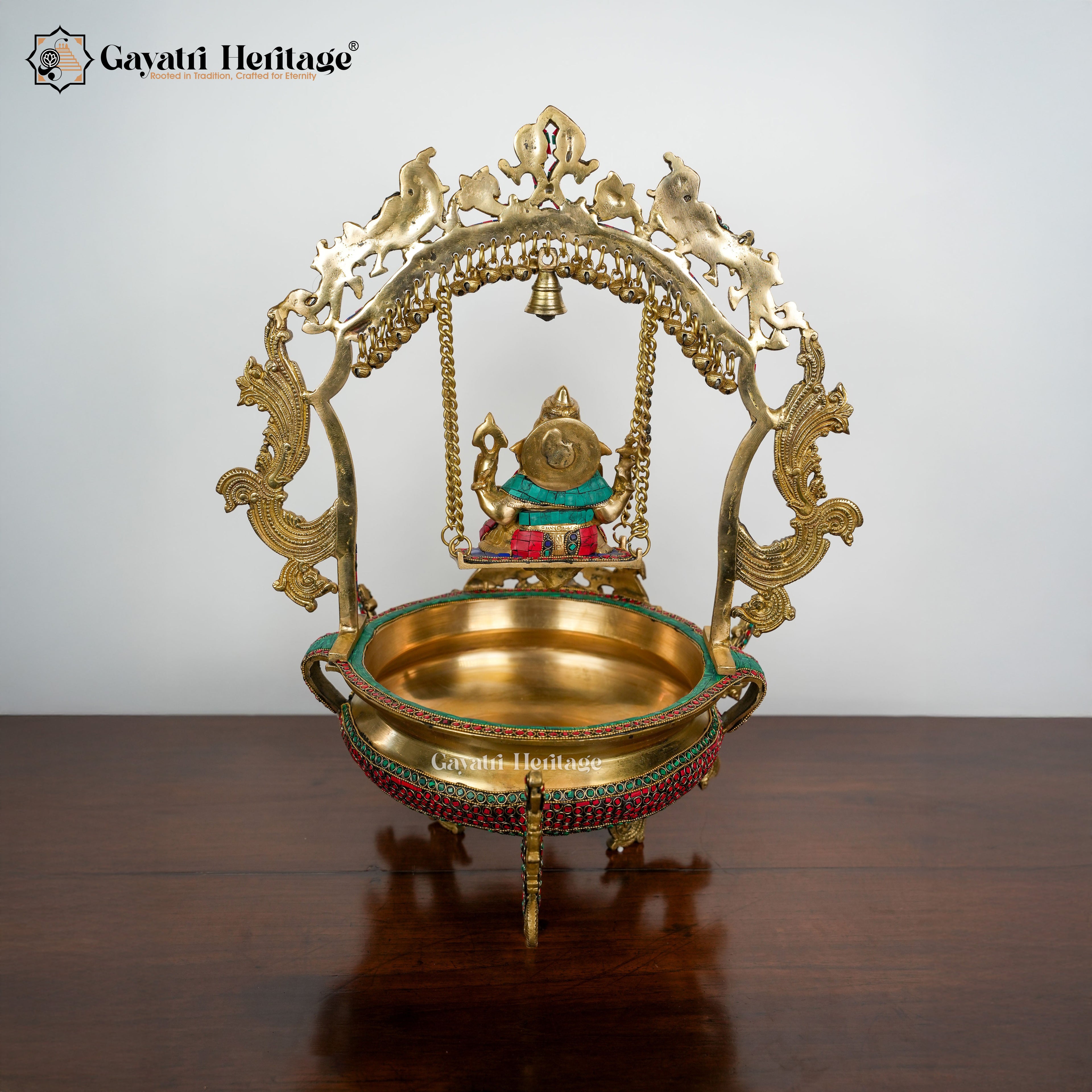 Brass Ganesh Urli with Stone Work – Exquisite Traditional Decor