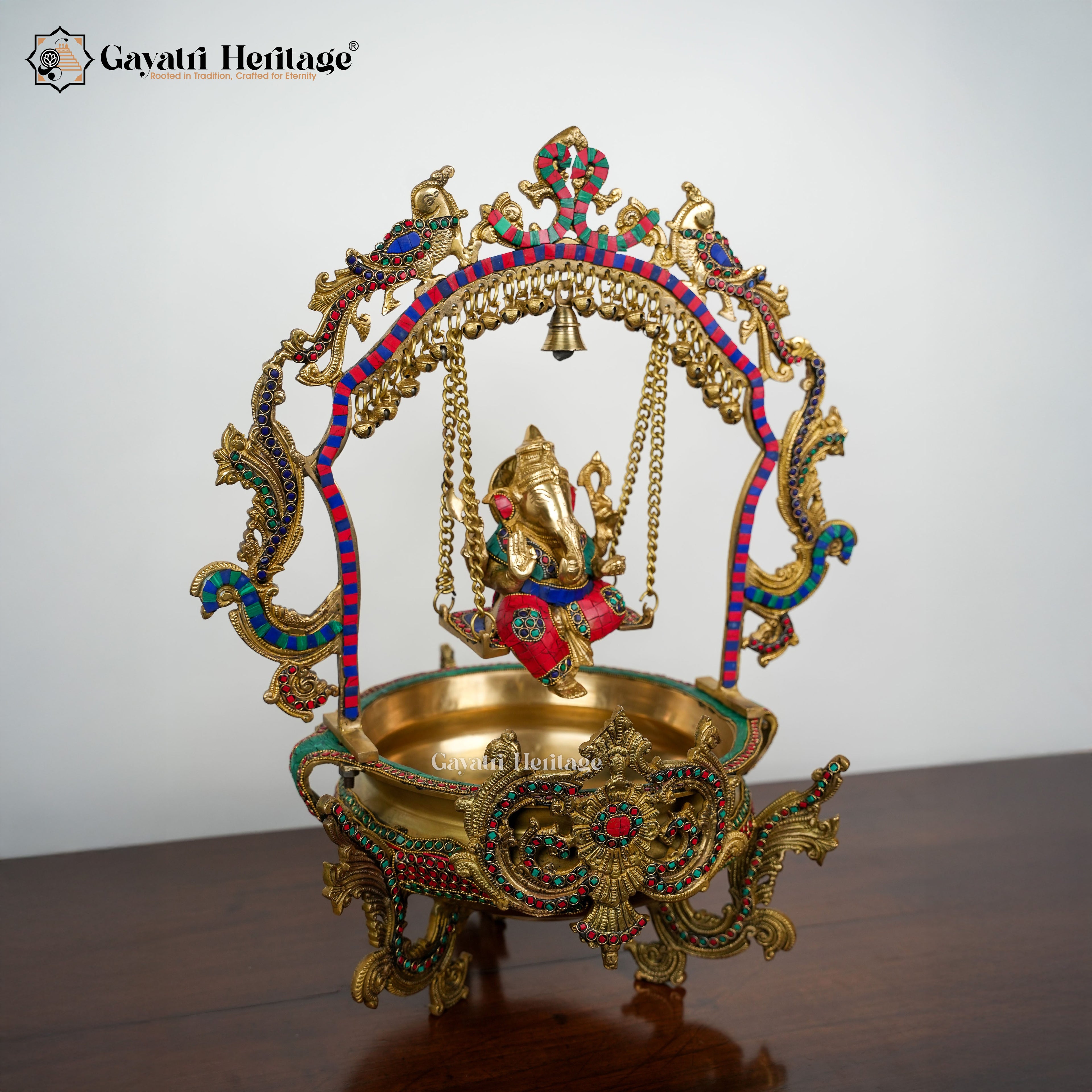 Brass Ganesh Urli with Stone Work – Exquisite Traditional Decor