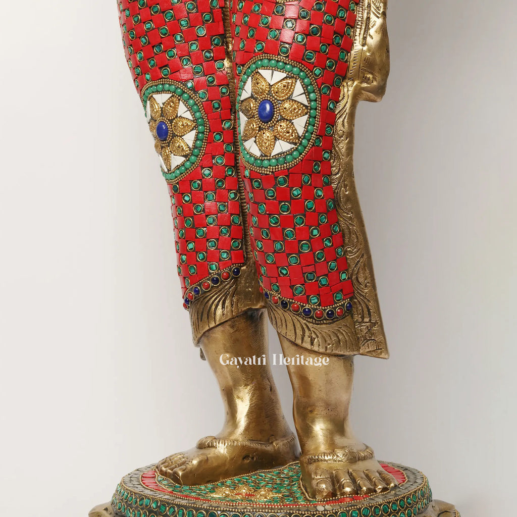 Brass Welcome Lady Statue with Stone Work – Divine Greeting Décor | Gayatri Heritage