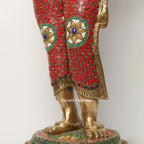 Brass Welcome Lady Statue with Stone Work – Divine Greeting Décor | Gayatri Heritage