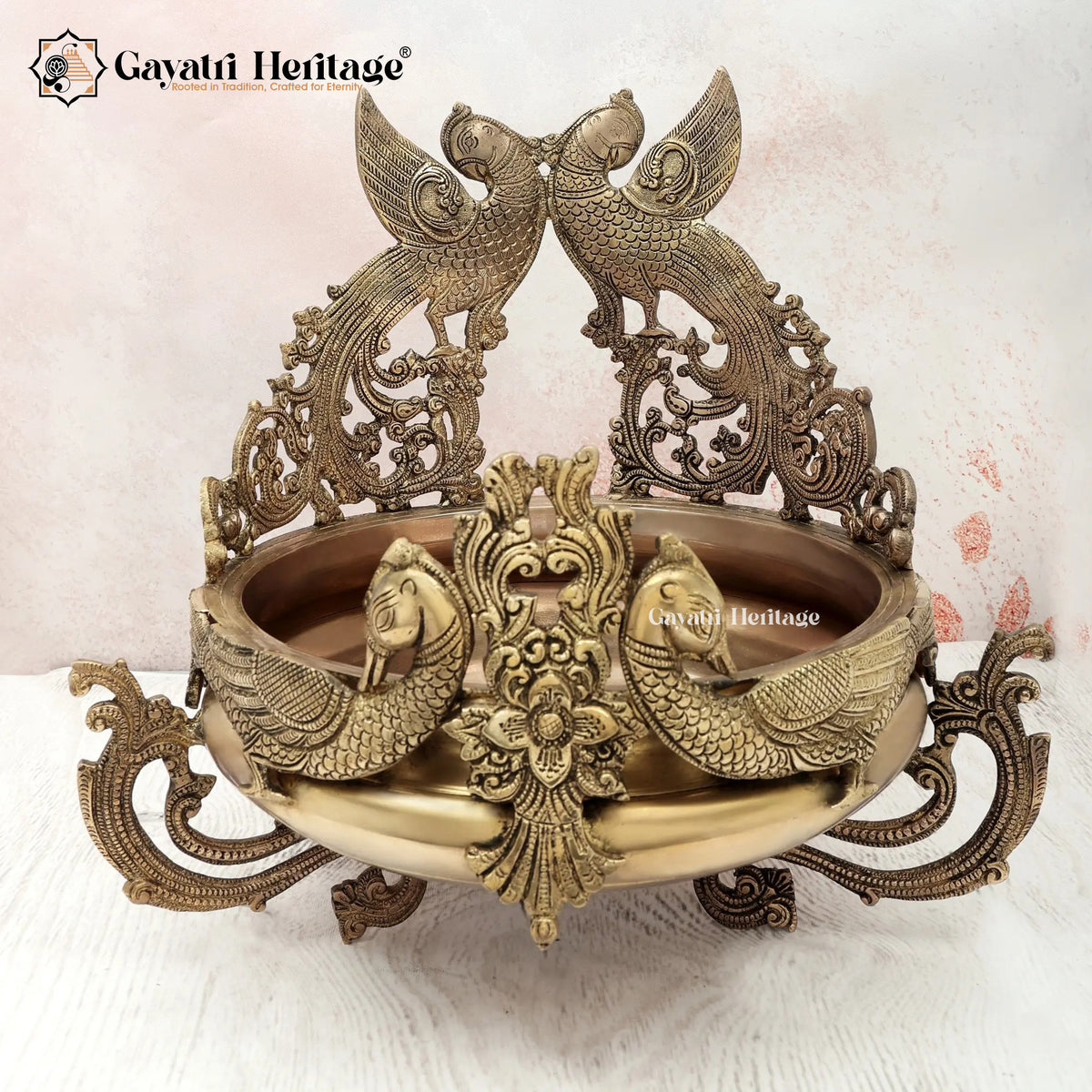 Brass Double Side Peacock Urli – Traditional Decor | Gayatri Heritage