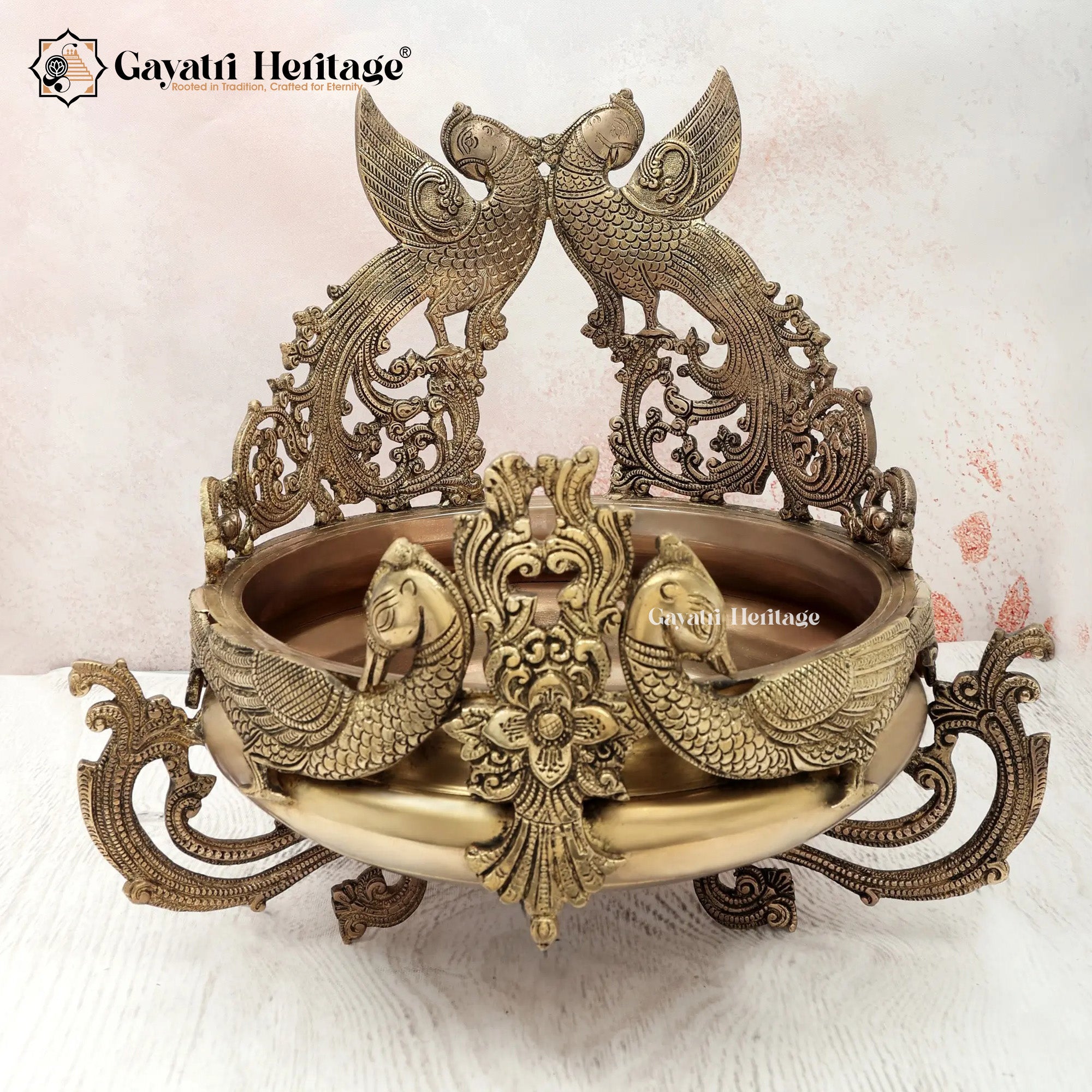 Brass Double Side Peacock Urli – Traditional Decor | Gayatri Heritage