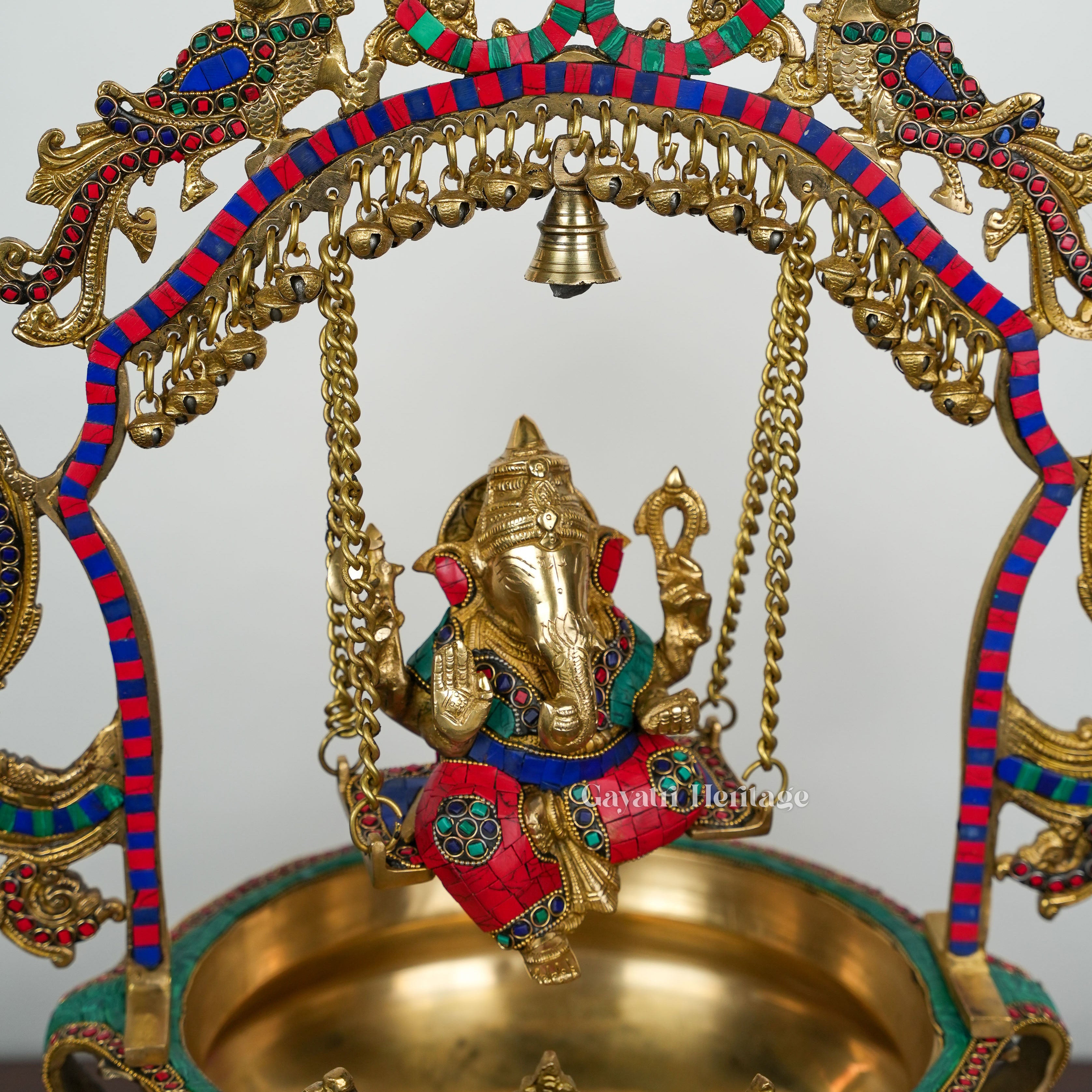 Brass Ganesh Urli with Stone Work – Exquisite Traditional Decor
