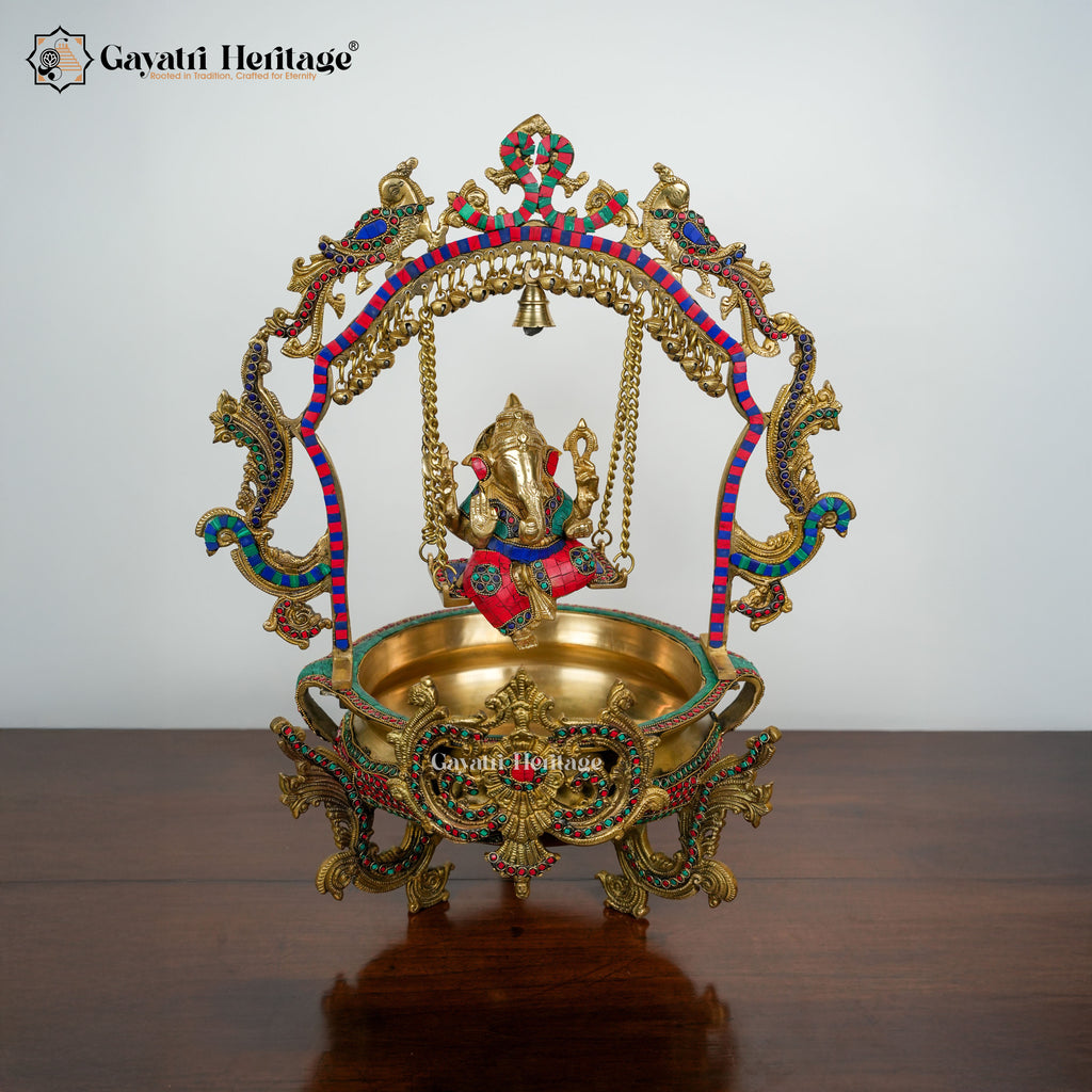 Brass Ganesh Urli with Stone Work – Exquisite Traditional Decor