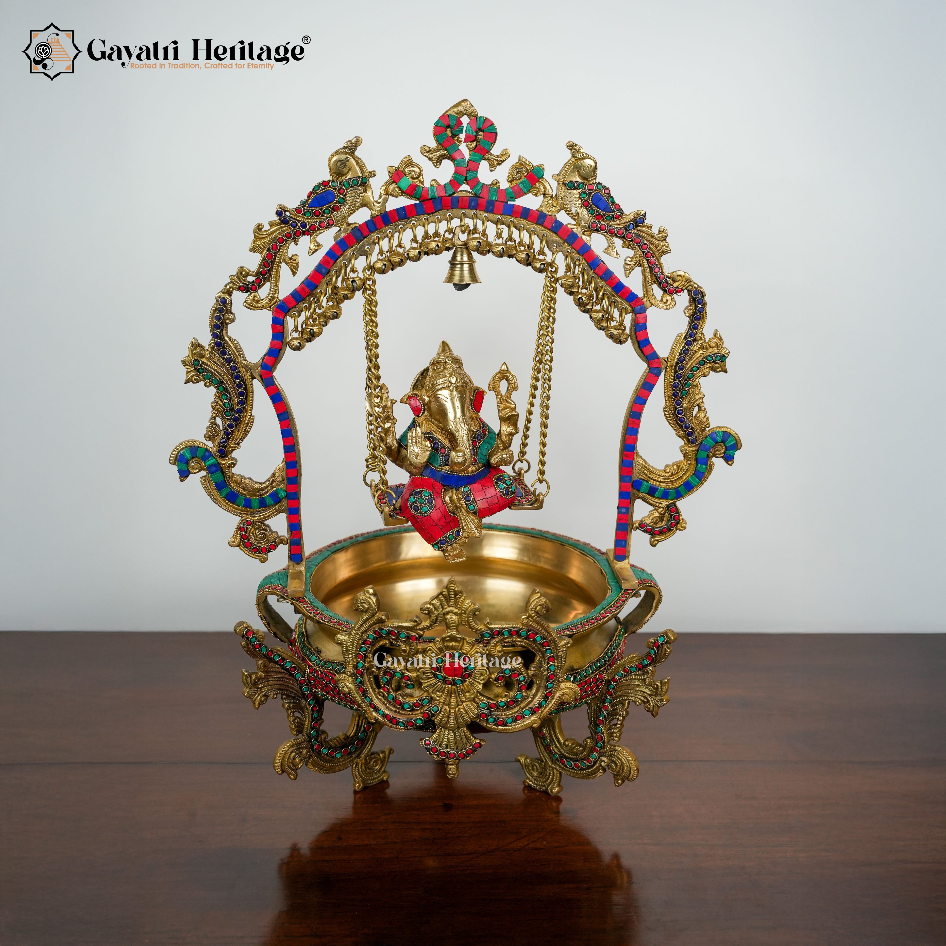 Brass Ganesh Urli with Stone Work – Exquisite Traditional Decor