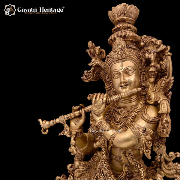 Brass Krishna Murlidhar with Cow Statue – Divine Melody and Sacred Bond | Gayatri Heritage