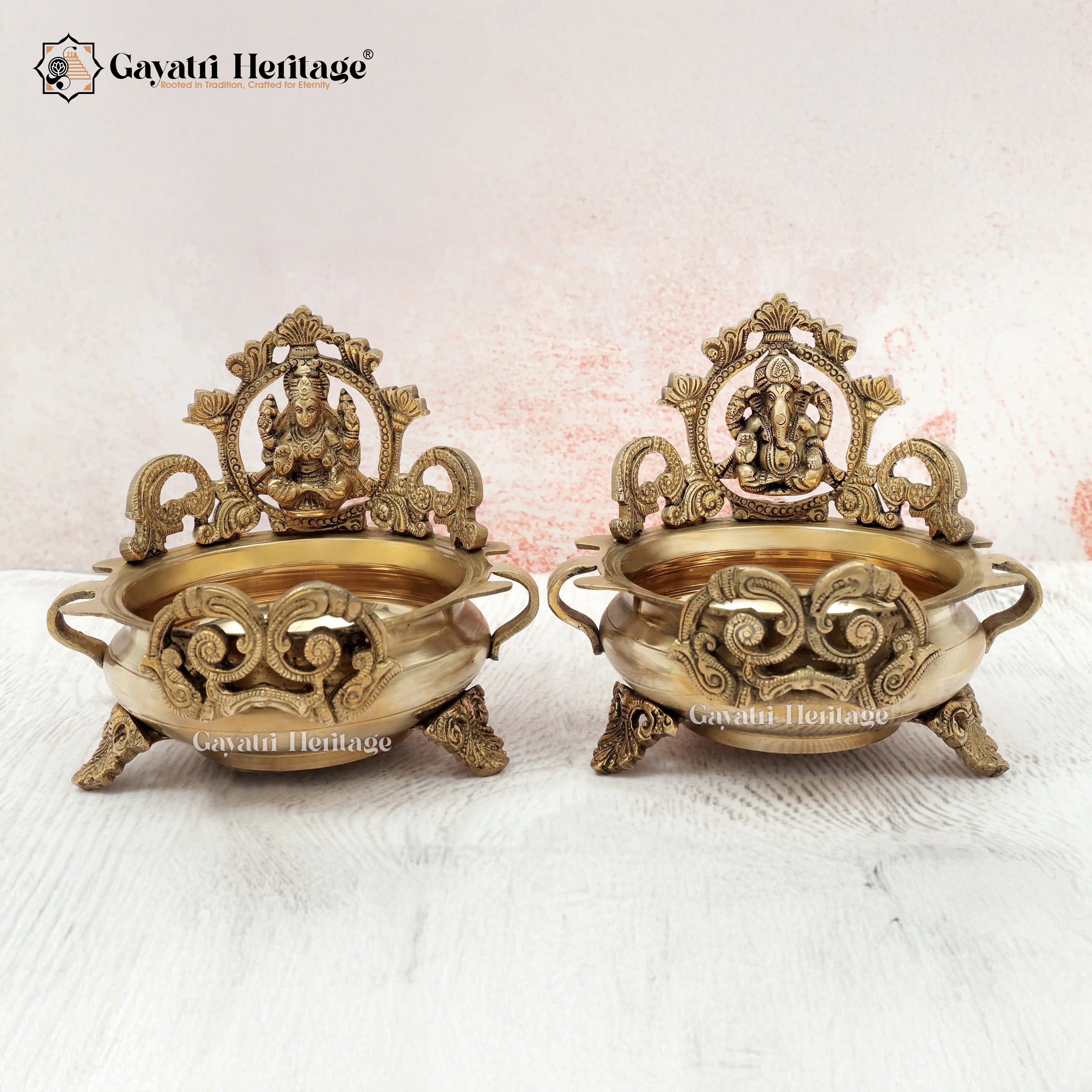 Brass Ganesh Lakshmi Urli Set – Divine Festive Decor