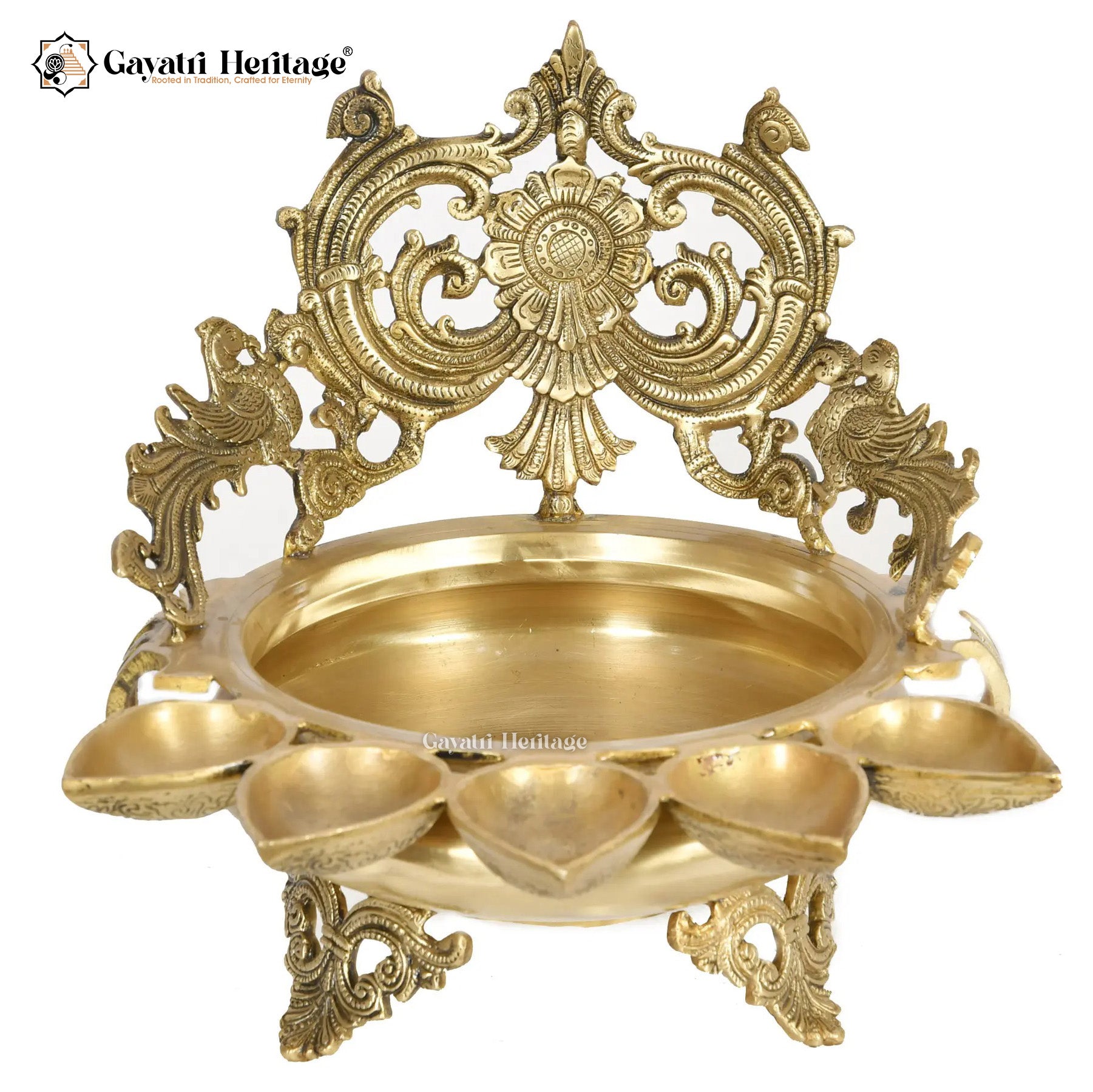 Brass Urli with 5 Wick Diyas – Traditional Puja Decor | Gayatri Heritage