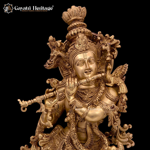 Brass Krishna Murlidhar with Cow Statue – Divine Melody and Sacred Bond | Gayatri Heritage