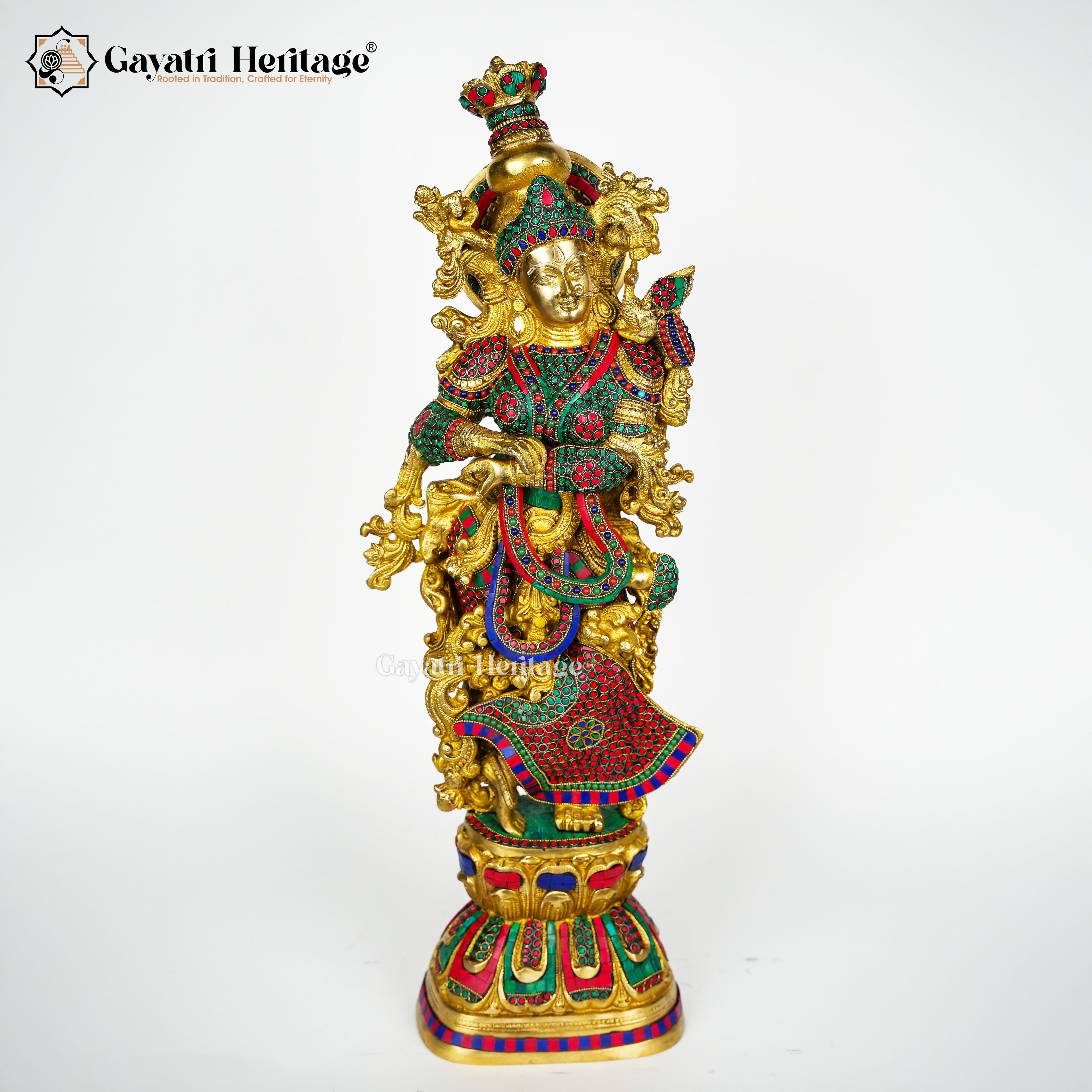 Brass Radha Rani Sculpture in Stone Work – Divine Elegance | Gayatri Heritage