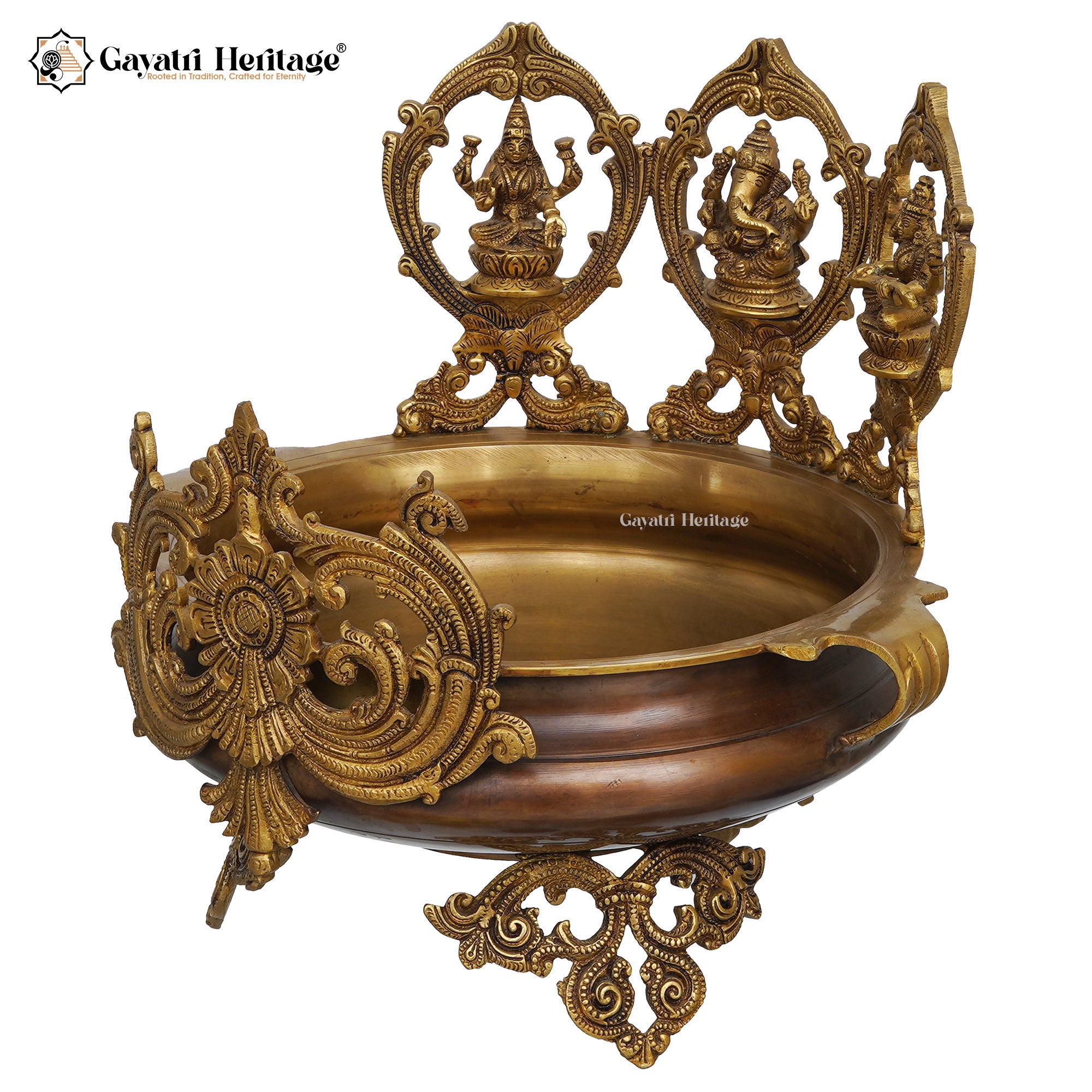 Brass Ganesh Laxmi Saraswati Urli – Decorative Bowl | Gayatri Heritage