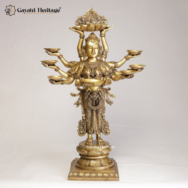 Brass Ten Hand Deeplady Statue/Welcome Lady – Divine Greeting Décor | Gayatri Heritage