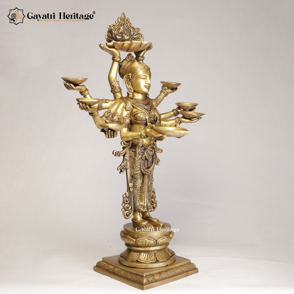 Brass Ten Hand Deeplady Statue/Welcome Lady – Divine Greeting Décor | Gayatri Heritage