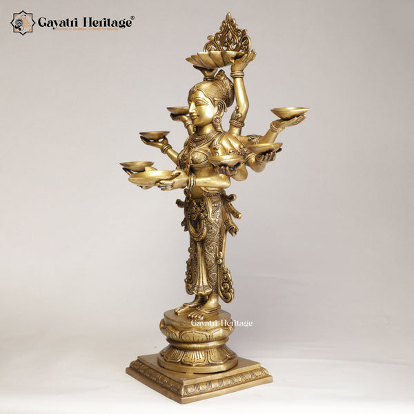 Brass Ten Hand Deeplady Statue/Welcome Lady – Divine Greeting Décor | Gayatri Heritage