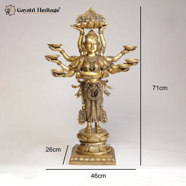 Brass Ten Hand Deeplady Statue/Welcome Lady – Divine Greeting Décor | Gayatri Heritage