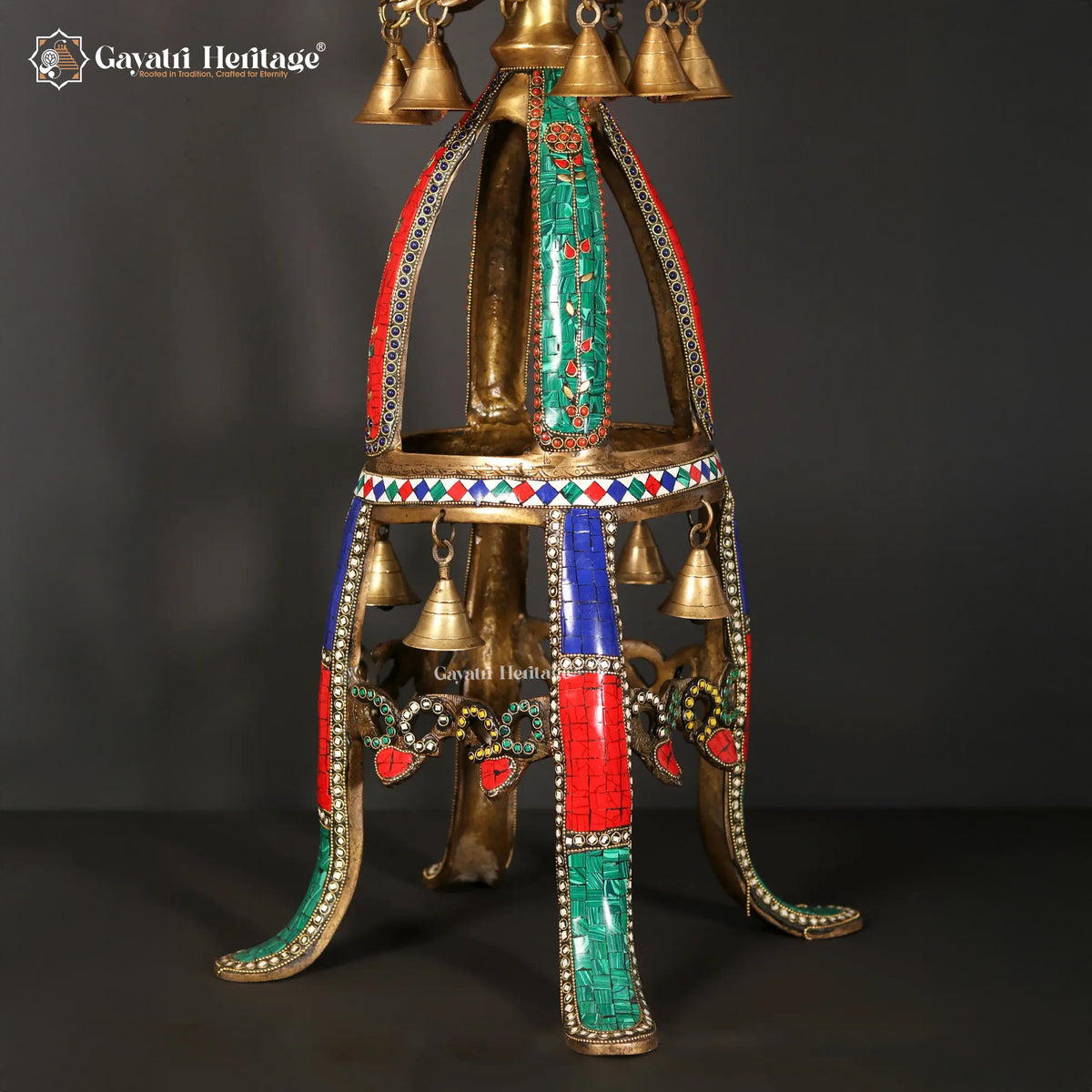 Brass Urli Stand with Parrot – Exquisite Stone Work | Gayatri Heritage