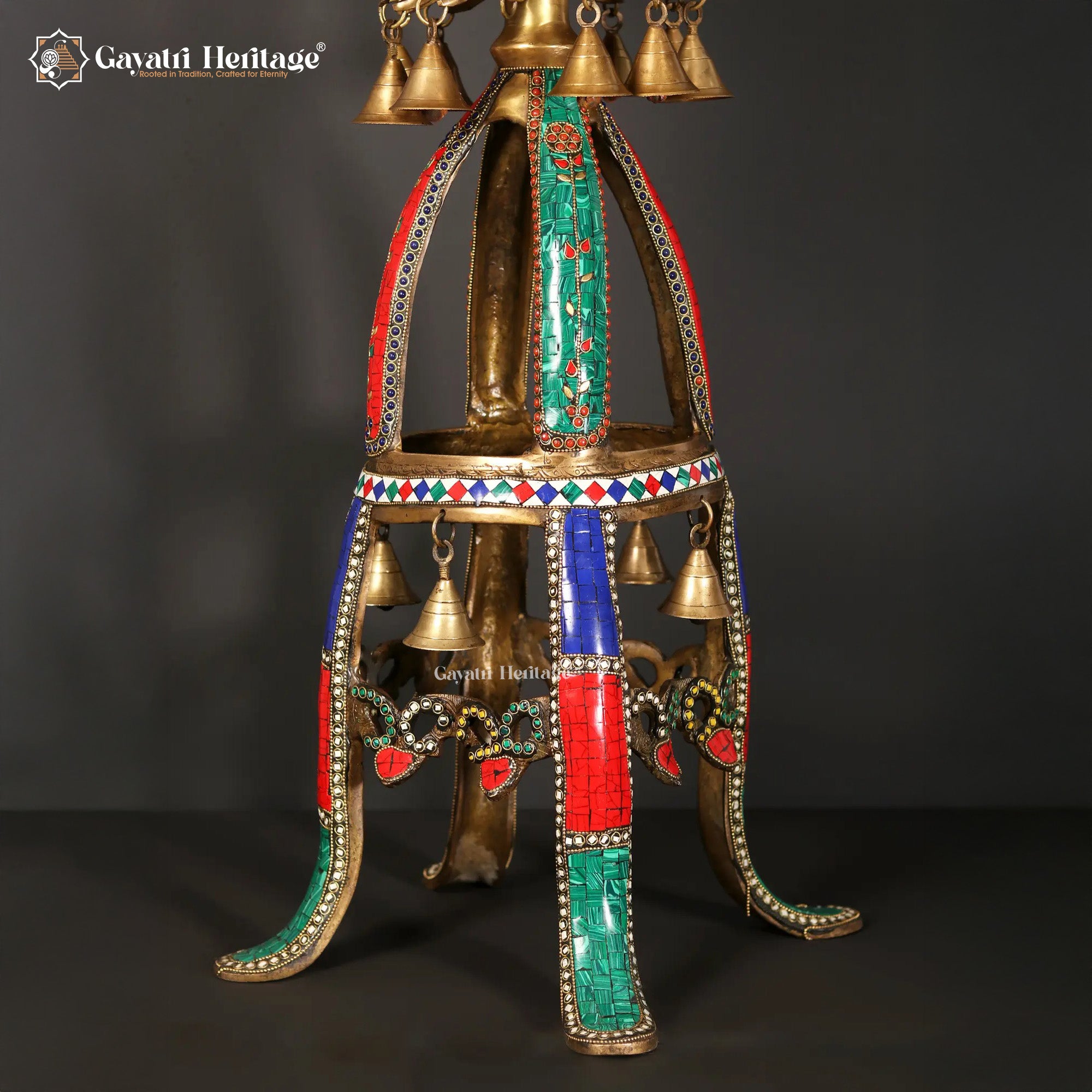 Brass Urli Stand with Parrot – Exquisite Stone Work | Gayatri Heritage