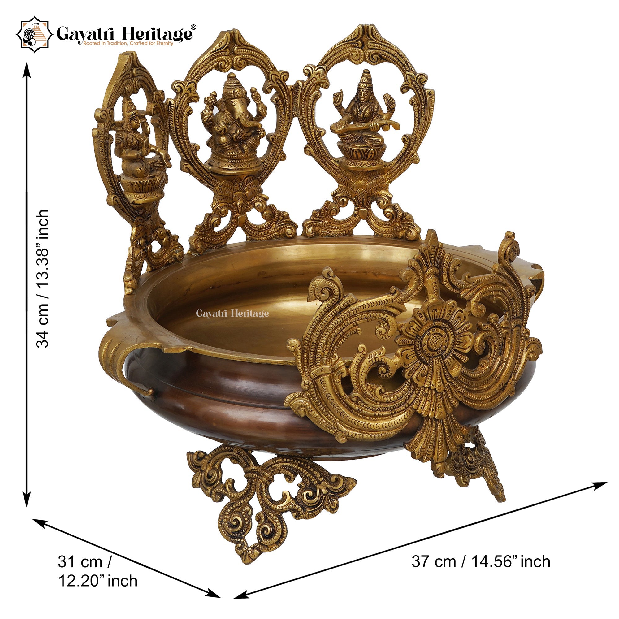 Brass Ganesh Laxmi Saraswati Urli – Decorative Bowl | Gayatri Heritage