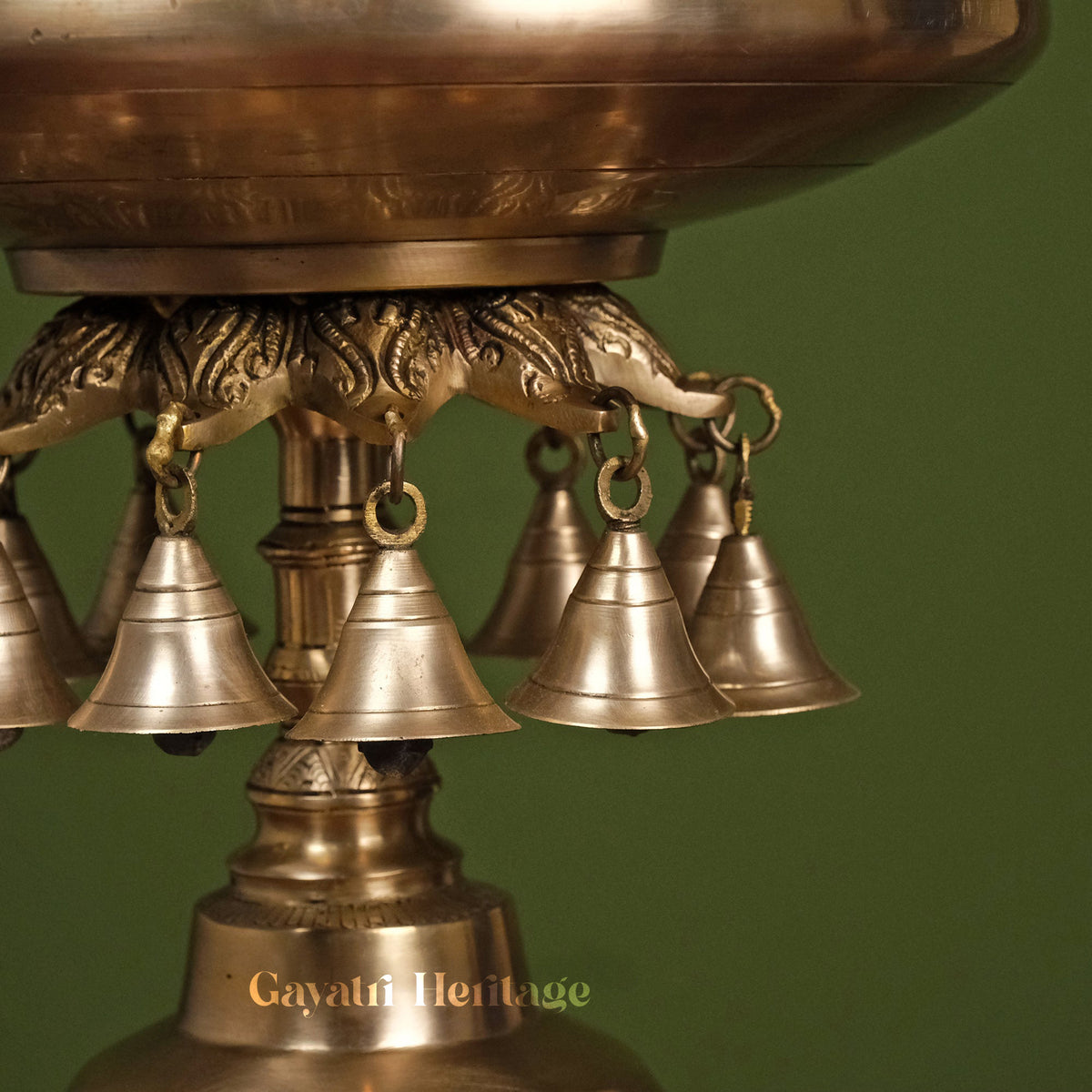 Brass Urli with Stand and Bell – Elegant Water Feature | Gayatri Heritage