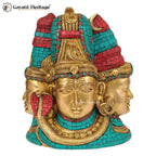Brass Trimurti Head with Stone Work – Divine Trinity Decor