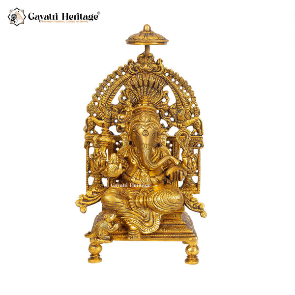 Brass Superfine Singhasan Ganesha Idol – Divine Royalty and Spiritual Grace | Gayatri Heritage