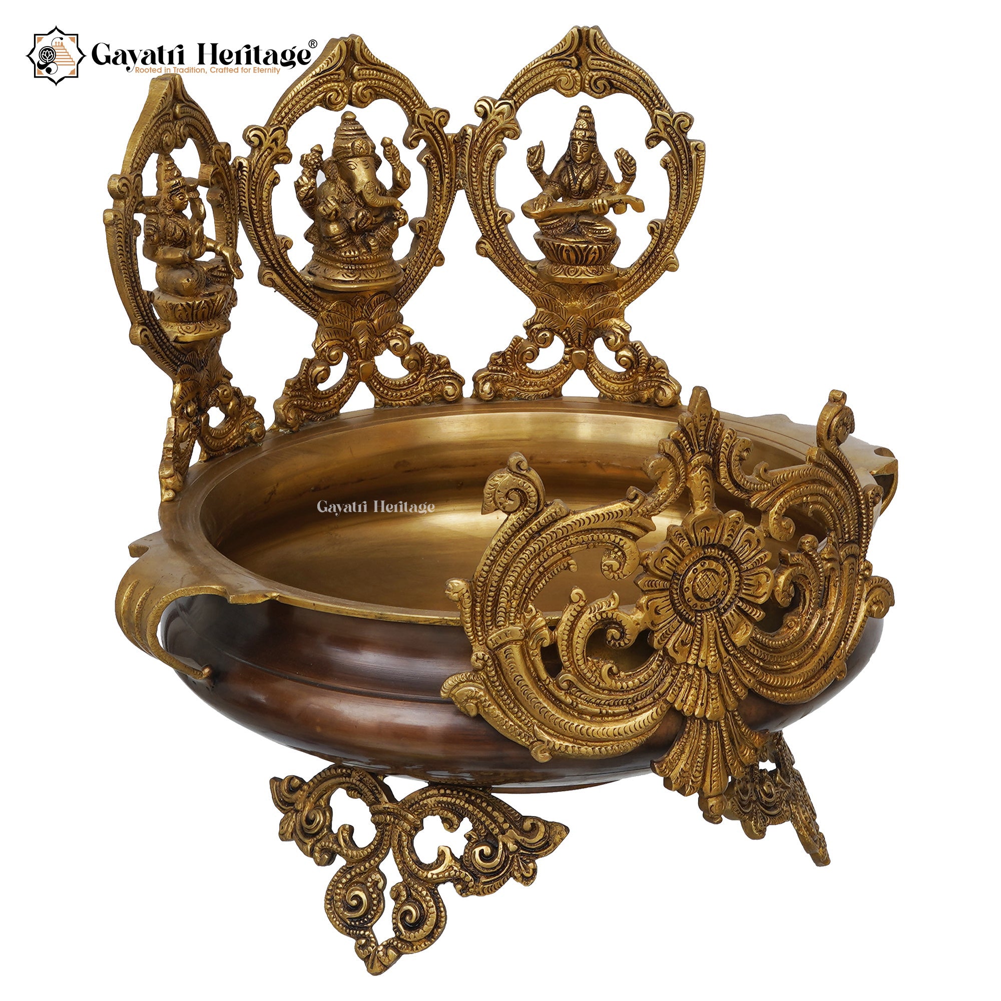 Brass Ganesh Laxmi Saraswati Urli – Decorative Bowl | Gayatri Heritage