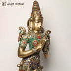 Brass Welcome Lady Statue with Stone Work – Divine Greeting Décor | Gayatri Heritage