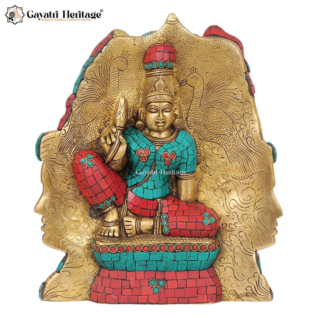 Brass Trimurti Head with Stone Work – Divine Trinity Decor