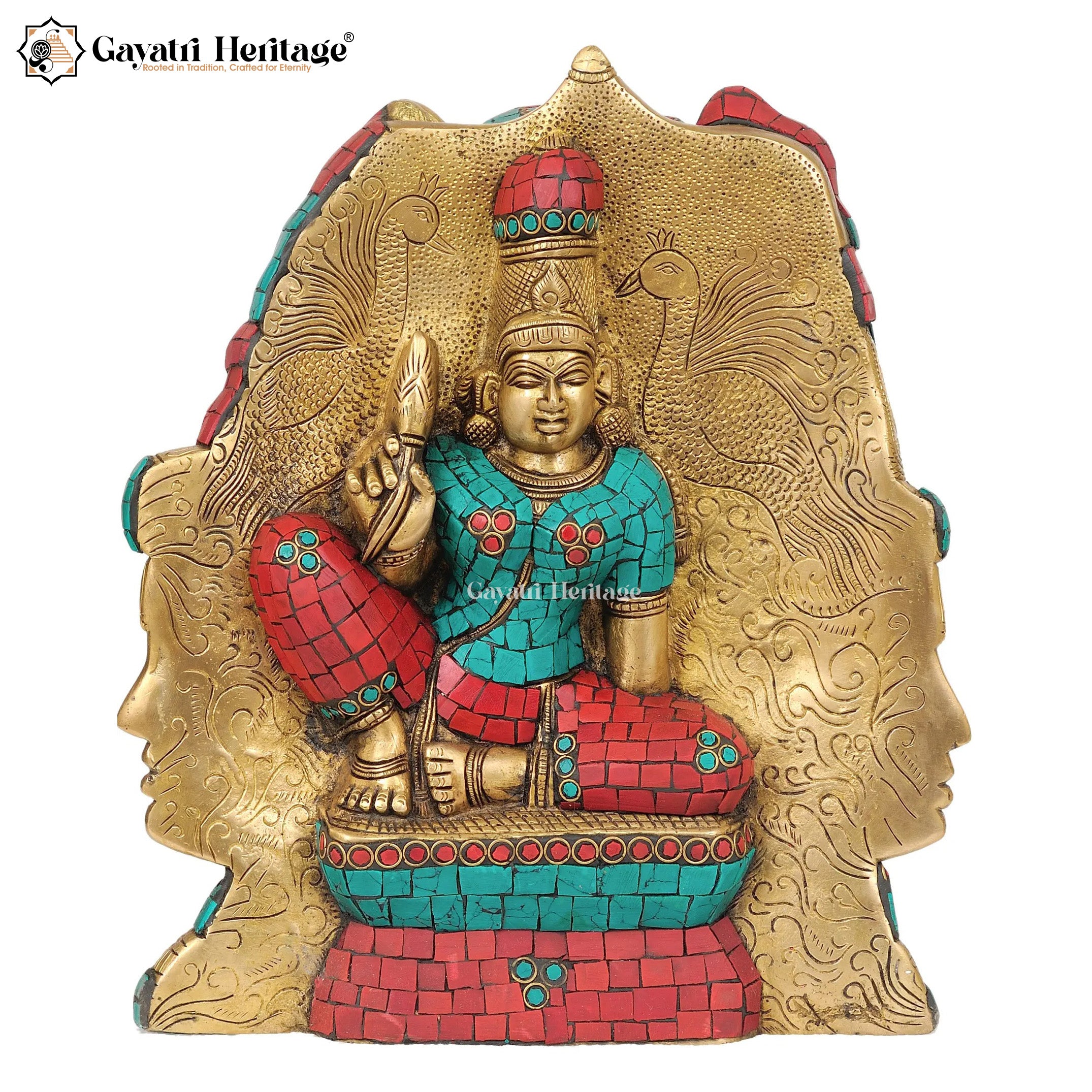Brass Trimurti Head with Stone Work – Divine Trinity Decor