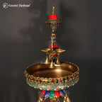 Brass Urli Stand with Parrot – Exquisite Stone Work | Gayatri Heritage